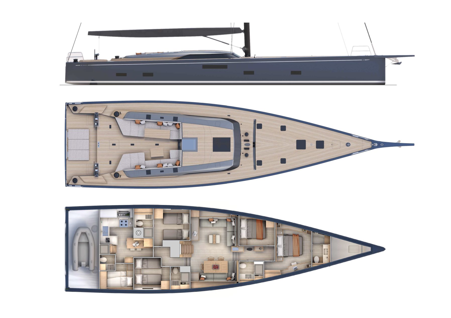 The layout of the Grand Soleil 80. Grand Soleil's biggest blue-water weapon yet pushes 26 metres. // Photo credit: Gianluca Napthalina Camporesi