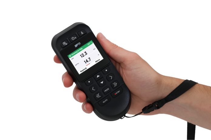 Raymarine's new RCU-1 handheld 'Point & Go' waterproof wireless autopilot remote control. // Supplied