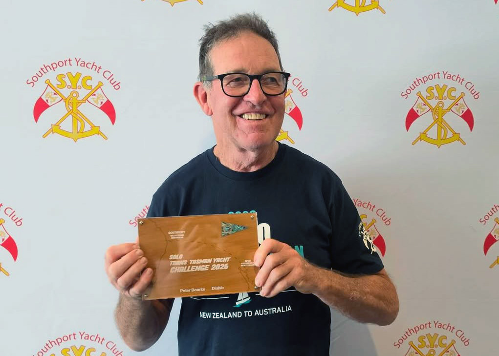 Peter Bourke at the 2026 Solo Trans-Tasman Yacht Challenge prizegiving event. // Solo Trans-Tasman Yacht Challenge