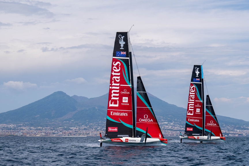 Emirates Team New Zealand Takes Their First Flight In The Bay Of Naples