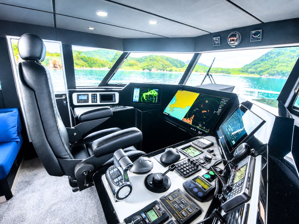 The helm of the Circa Marine 24m Expedition Yacht // Supplied