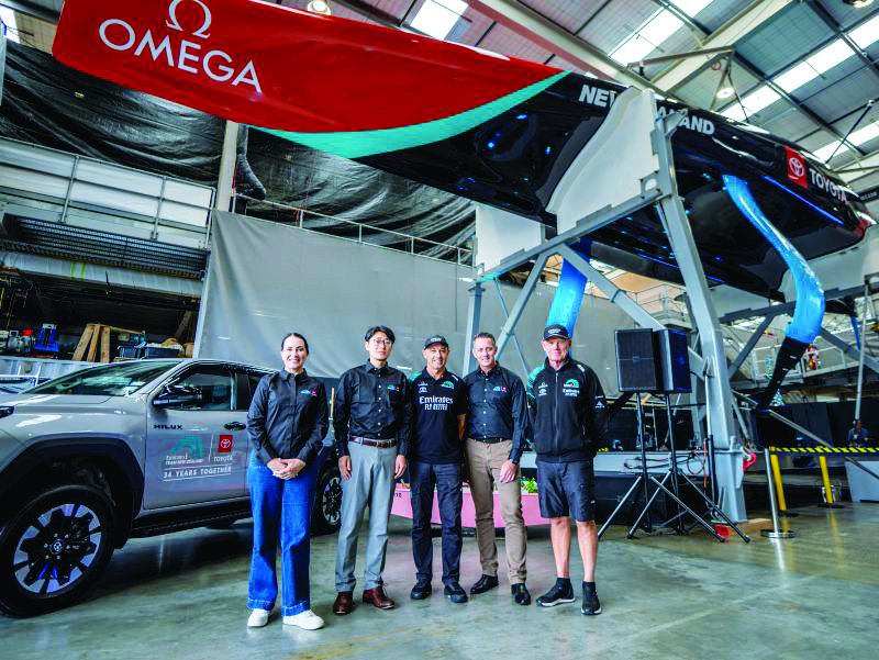 Susanne Hardy, Tatsuya Ishikawa, Kevin Shoebridge, Andrew Davis and Grant Dalton. Backing Kiwi ingenuity: Toyota renews partnership with Emirates. // Supplied
