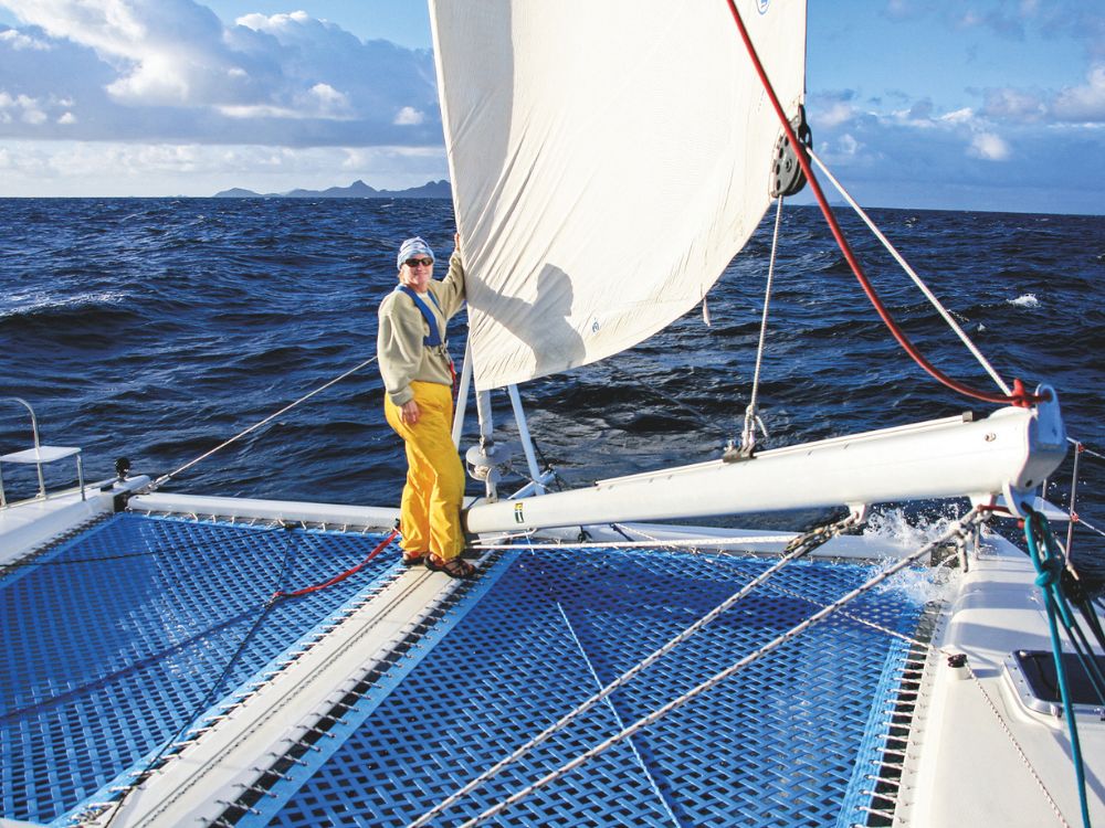 Many ocean-going cats have a traditional trampoline. // Photo credit: Tom Linskey