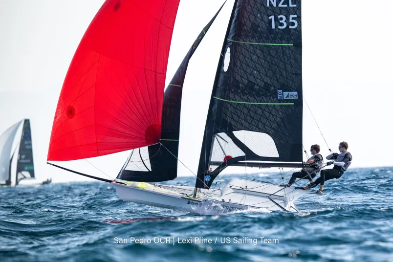 2026 Olympic Classes Regatta, Day 4: New Zealand 49er team Mattias Coutts and Oscar Gunn climb to second as medal series looms