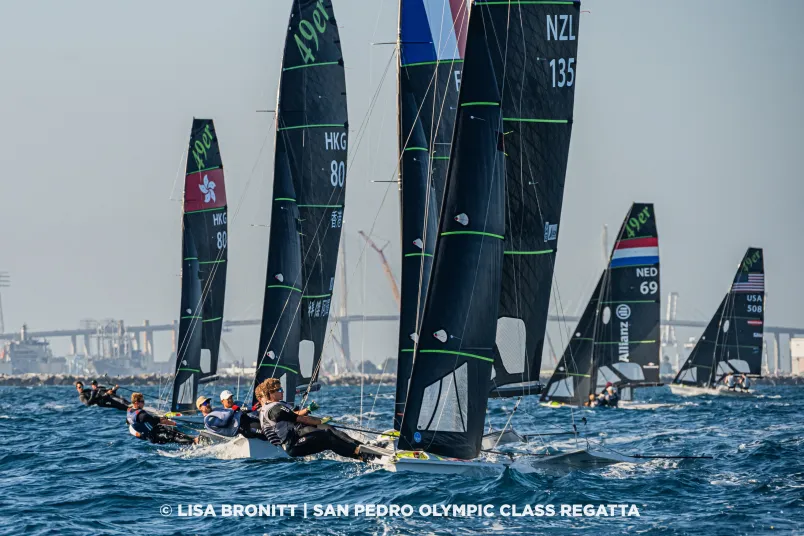 2026 Olympic Classes Regatta, Day 2: New Zealand 49er pair Francesco Kayrouz and Hamish McLaren make their move in San Pedro