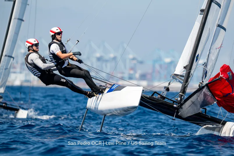 2026 Olympic Classes Regatta, Day 2: New Zealand 49er pair Francesco Kayrouz and Hamish McLaren make their move in San Pedro