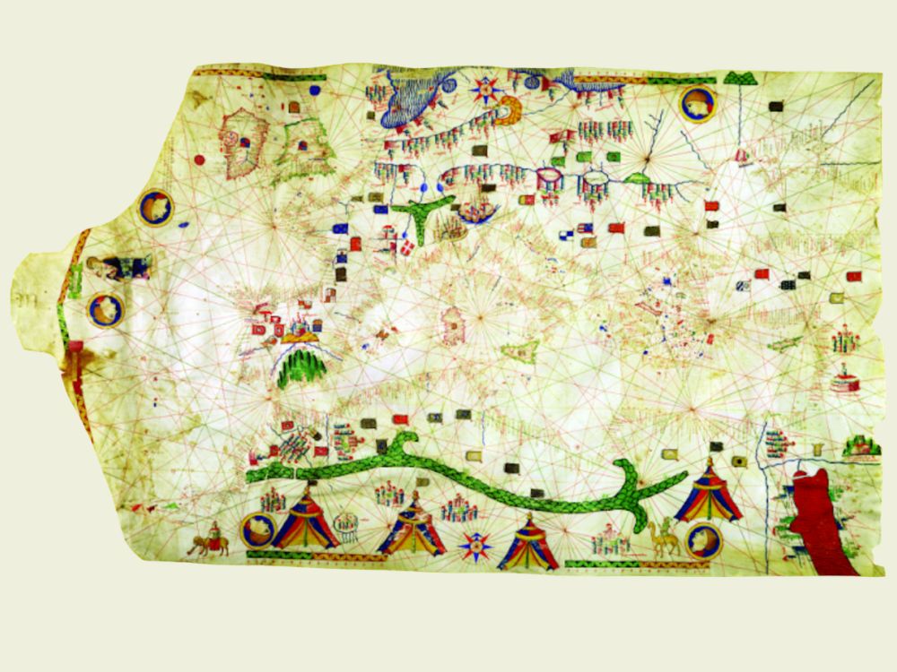 A portolan chart of the Mediterranean painted on sheepskin vellum. // Supplied