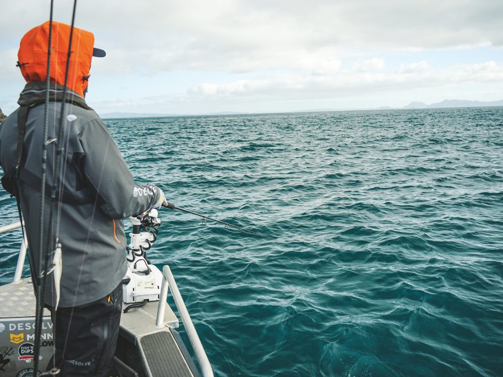 Point soft-bait rods down along the line, so minimal line is affected by the wind. // Supplied