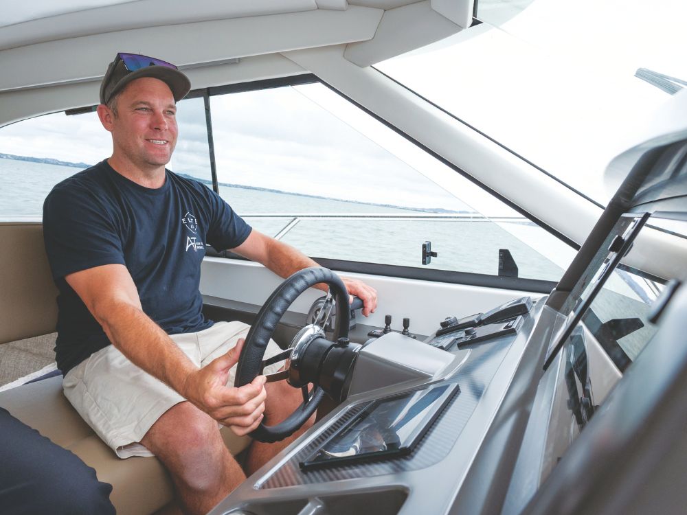 Nigel putting the latest creation through her sea trials.