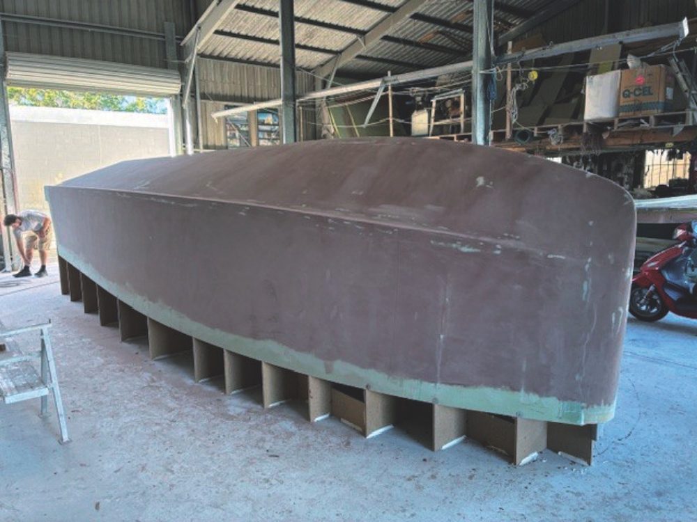 A mini, trailerable version of the Roger Hill-designed Tank is under construction at Noosa Marine, Queensland