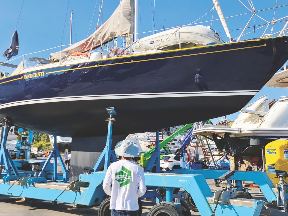 While Anna liked the 'Pigeon Blue' hull colour option, they settled on 'Flag Blue'. The Italian Job. // Photo credit: Anna Willison