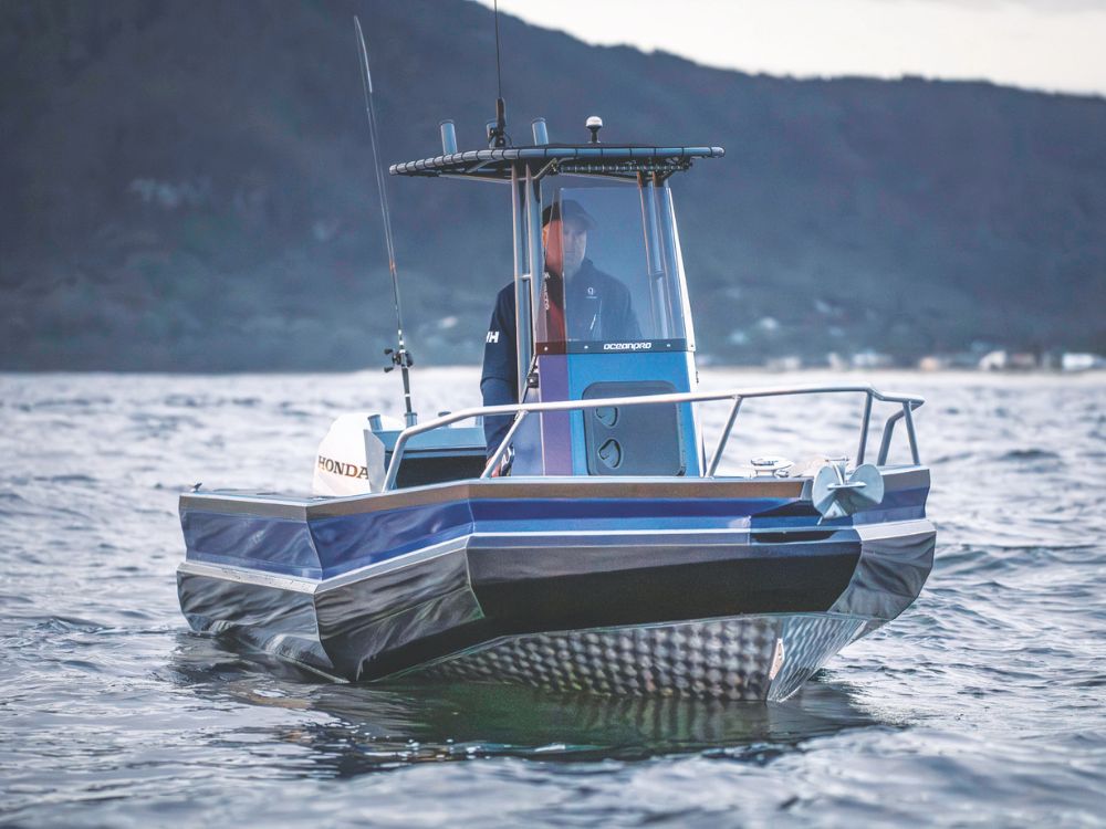 The sheerline and hull treatment are distinctive, fishing space is great, the boat is thoughtfully laid out and finished to a high standard. // Photo credit: Paul C. Schrader