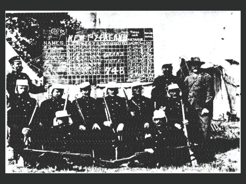 The New Zealand team at Bisley, 1897, Webster seated second from left.