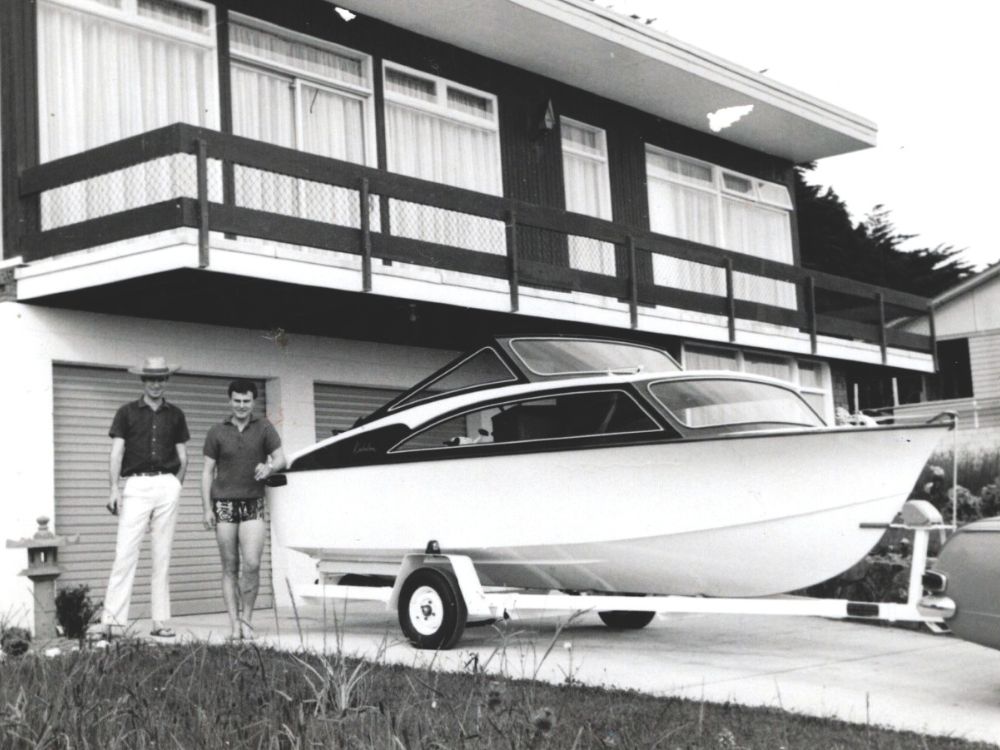Two of the boats built by Pauling – a Pelin Aquarius (this boat) and a Nova 28. // Photo courtesy: Russell Pauling family