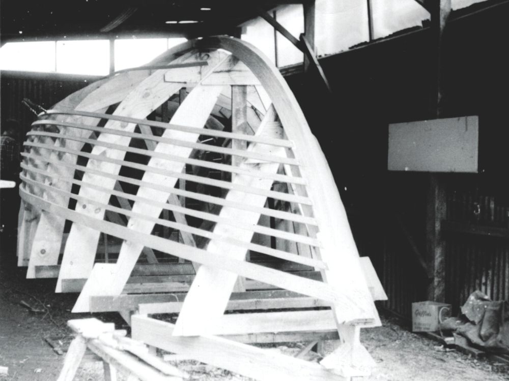Two of the boats built by Pauling – a Pelin Aquarius and a Nova 28 (this boat). // Photo courtesy: Russell Pauling family