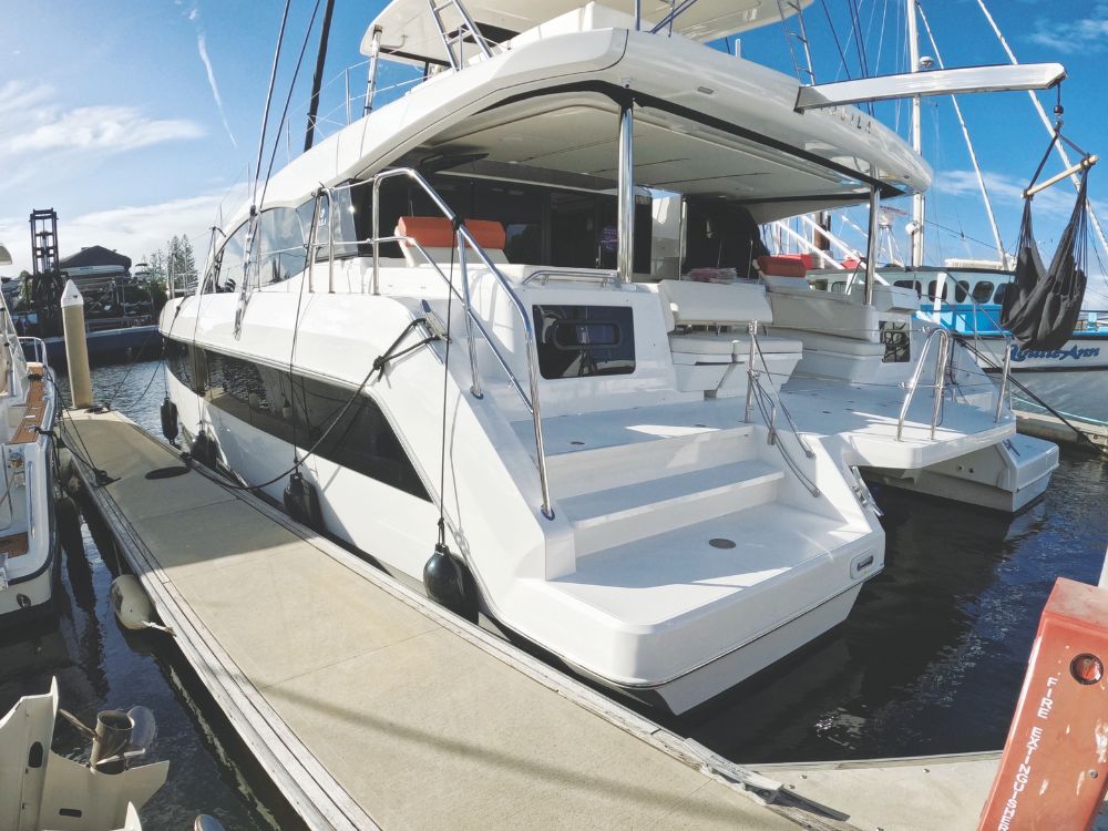 Wide hull steps make stepping aboard easy.