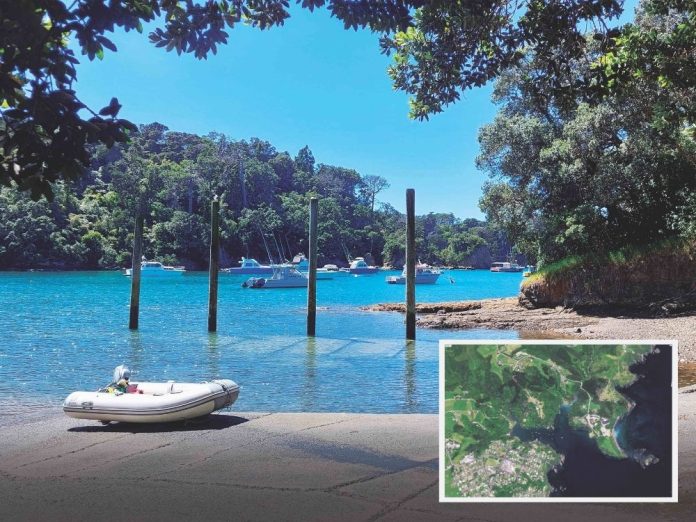 Our dinghy on the public boat ramp, a Google Earth view of Leigh Harbour, right. // Photo credit: Alex Stone