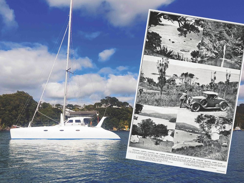 Skyborne at Leigh; Auckland Weekly montage, 1934, inset. // Photo credit: Alex Stone and supplied.