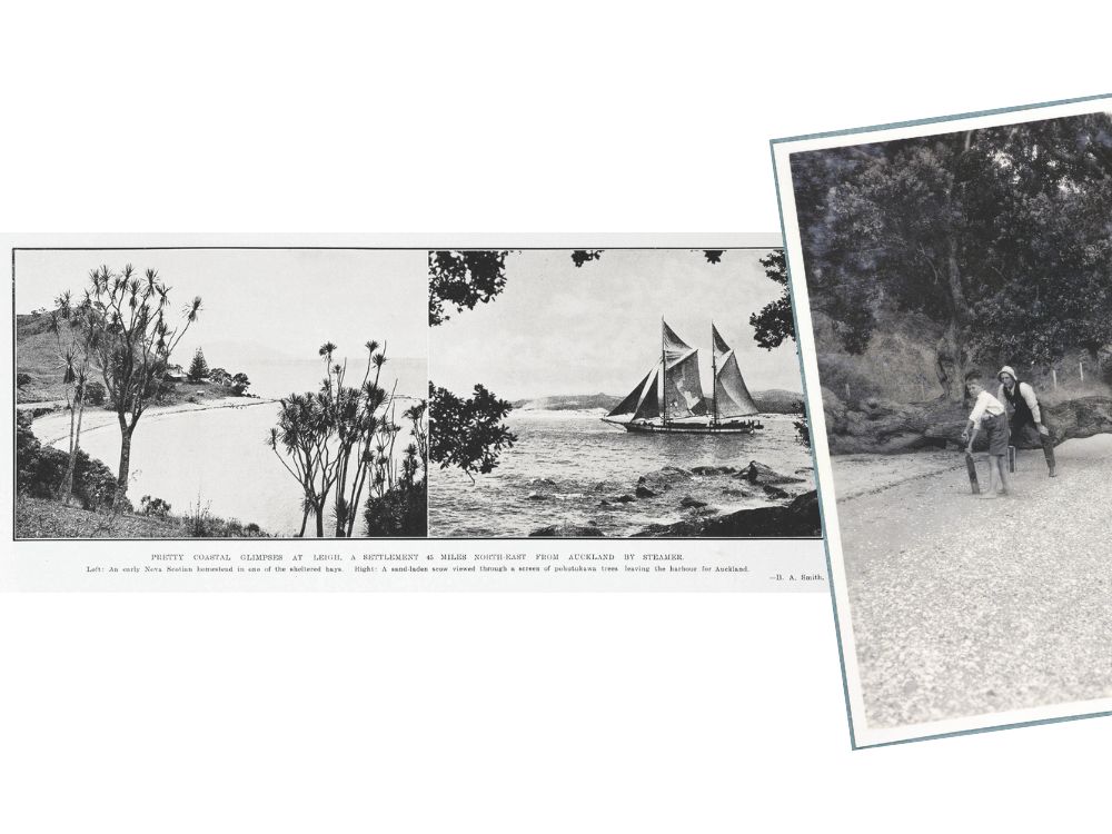 L-R Auckland Weekly News montage, 1928; Beach cricket (John Leslie Mills, 1928). // Photo supplied.