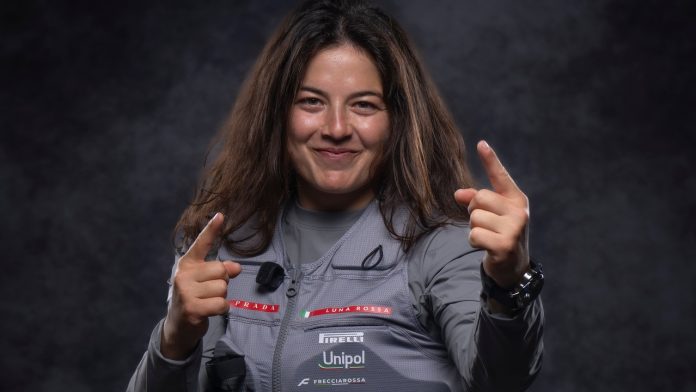 20 May 2026. Louis Vuitton 38th America's Cup - Preliminary Regatta Sardinia Crew Portraits - Luna Rossa Team 1. Maria Giubilei, trimmer.