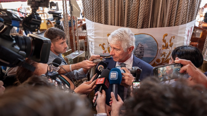 The America’s Cup Trophy Shines Onboard The Amerigo Vespucci