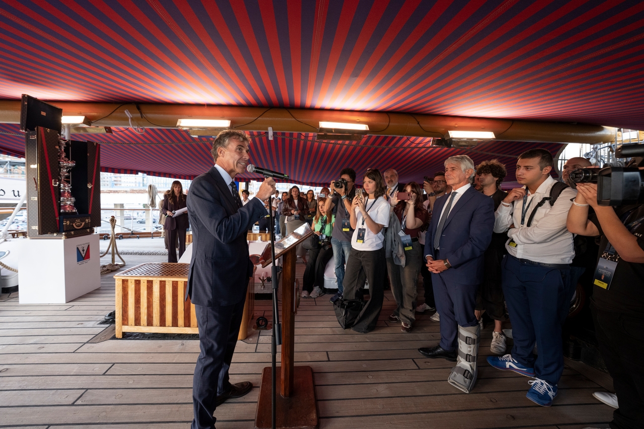 The America’s Cup Trophy Shines Onboard The Amerigo Vespucci