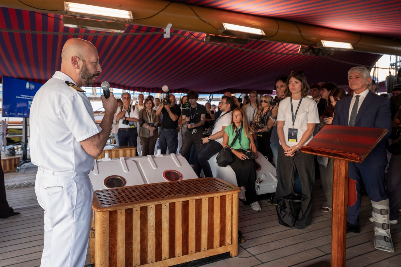 The America’s Cup Trophy Shines Onboard The Amerigo Vespucci