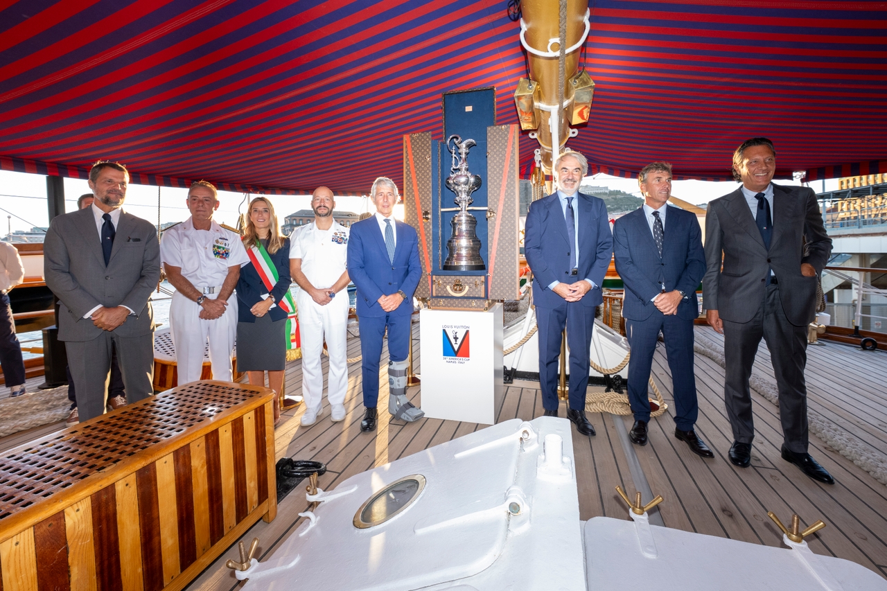The America’s Cup Trophy Shines Onboard The Amerigo Vespucci