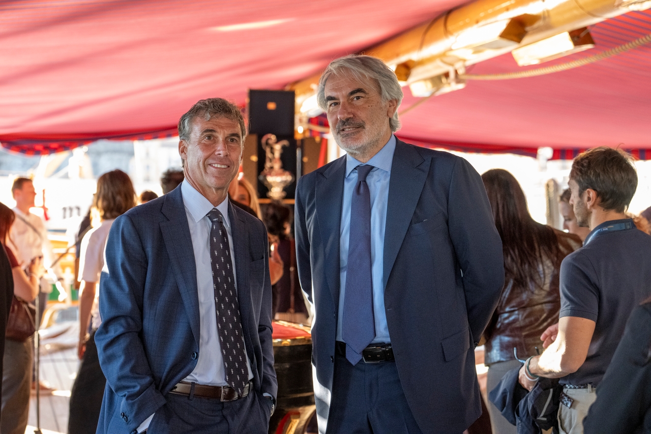 The America’s Cup Trophy Shines Onboard The Amerigo Vespucci