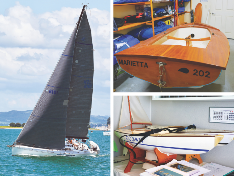 L-clockwise: Faire's Elliott 12 Terminator; Faire's Zephyr Marietta today; his two Electrons; Tessa Clinton (helm) and Amelia Higson (trapeze) pushing their 420 hard. // Photo courtesy John Faire and family.