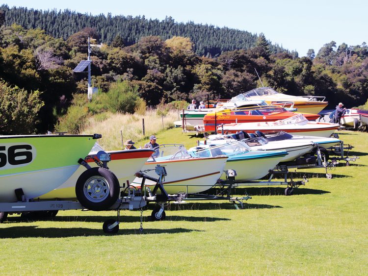 Classic jetboats on display at an event in Canterbury.
