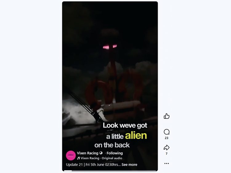 Vixen's alien. Sharon Ferris-Choat, Vixen Racing, kept her followers updated on Facebook.