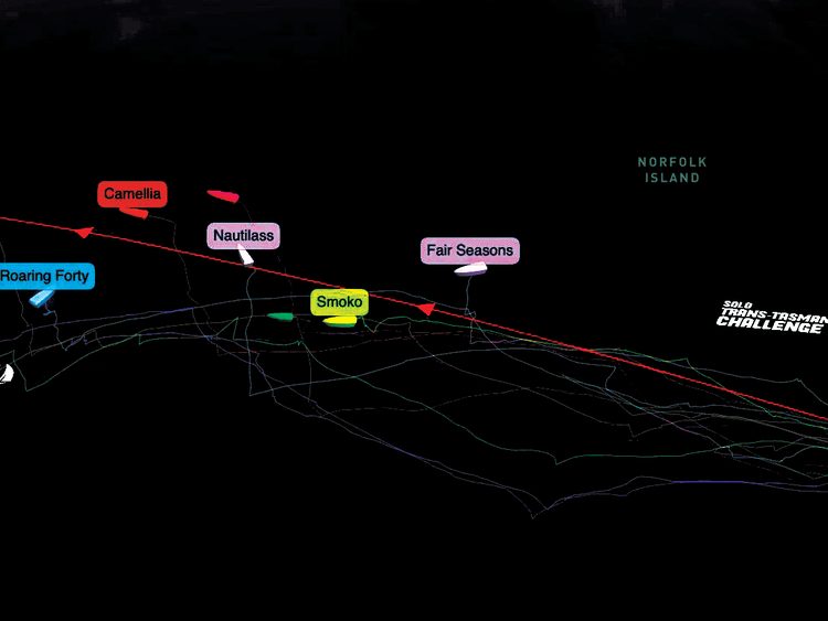 Yellow-Brick Tracker screengrab, July 6 at 9:20am. All the competitors pre-start in Opua.