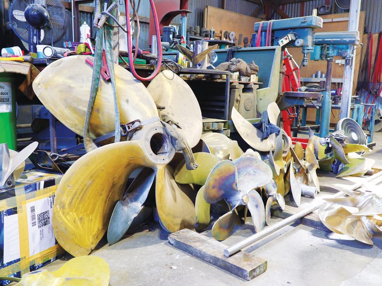 Newly-cast propellers awaiting finishing. THE BRI-SKI PROPELLERS STORY.