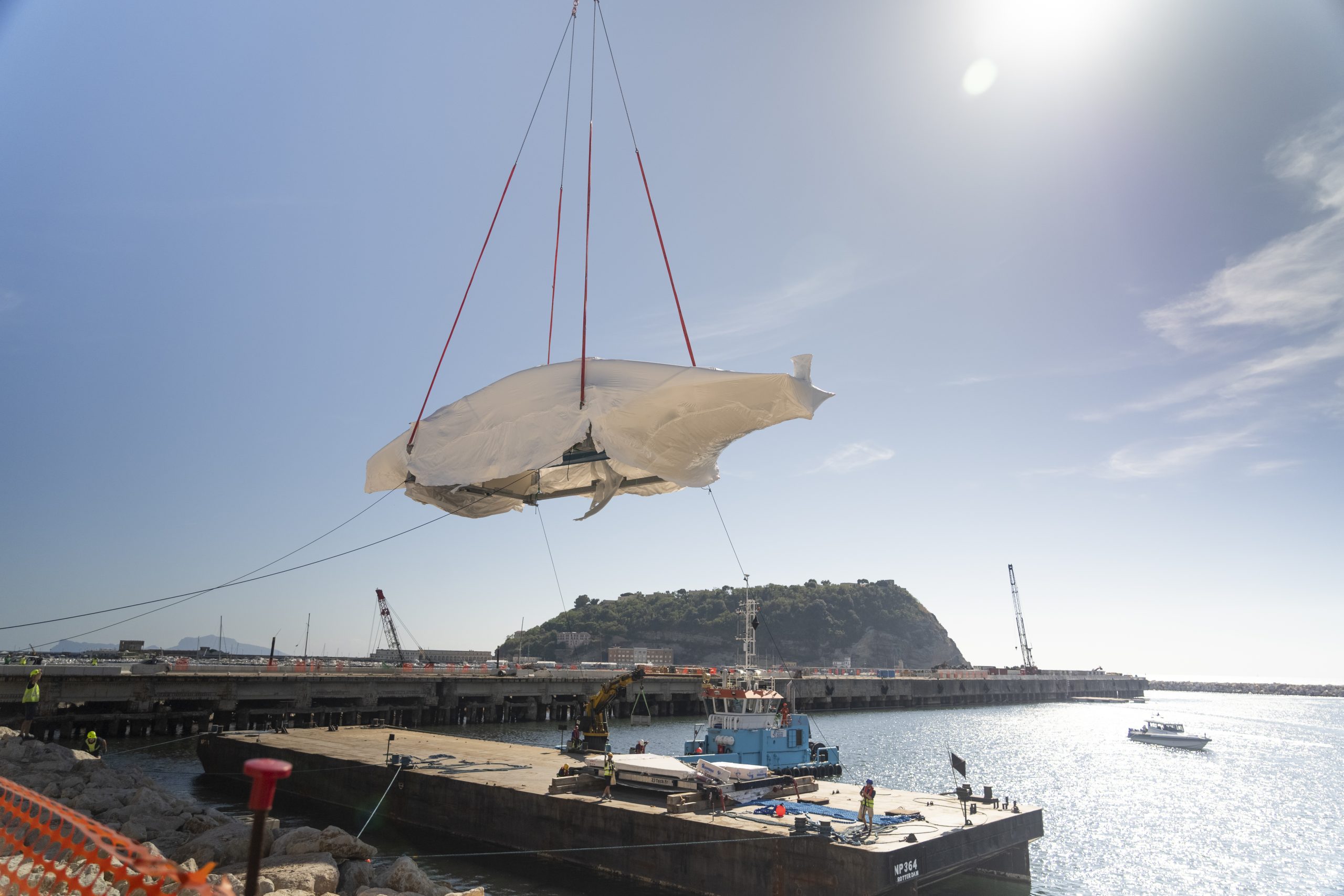First Ac75 Arrives In Naples. From Lorient To Naples: La Roche-Posay Racing Team’s Ac75 Completes An Extraordinary Journey.