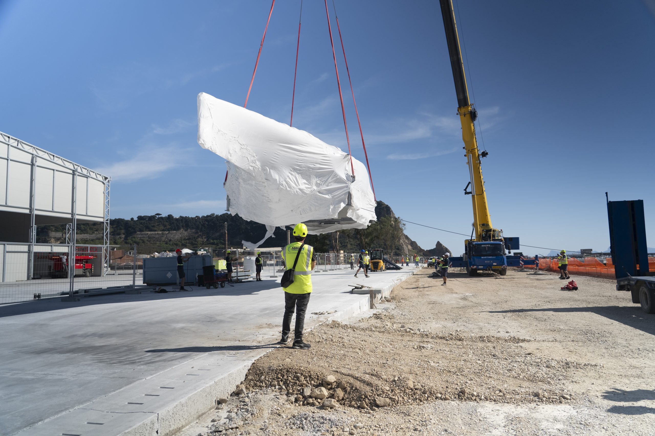 First Ac75 Arrives In Naples. From Lorient To Naples: La Roche-Posay Racing Team’s Ac75 Completes An Extraordinary Journey.