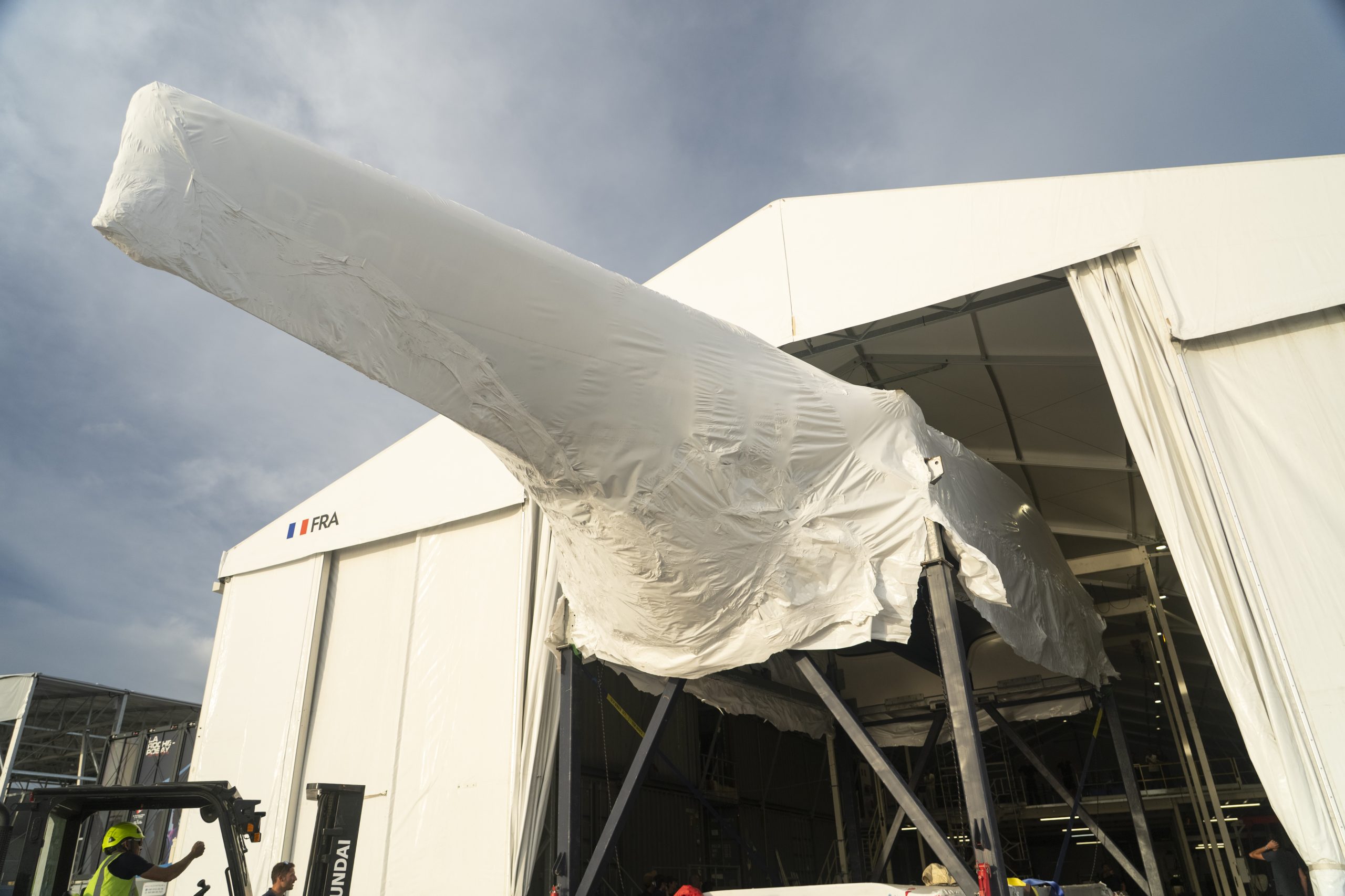 First Ac75 Arrives In Naples. From Lorient To Naples: La Roche-Posay Racing Team’s Ac75 Completes An Extraordinary Journey.