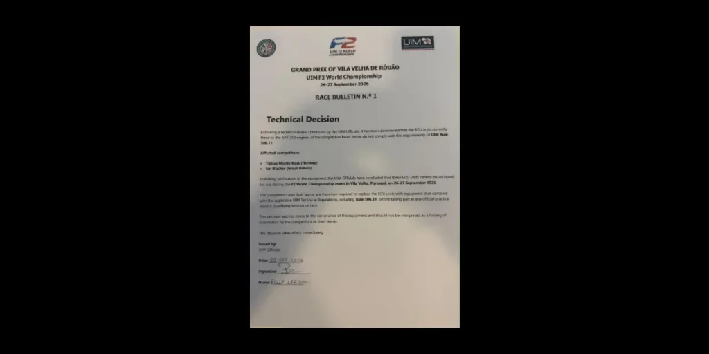UIM Rules Munthe-Kaas and Blacker’s ECUs Non-Compliant Ahead of Vila Velha de Ródão Finale UIM Rules Munthe-Kaas and Blacker’s ECUs Non-Compliant Ahead of Vila Velha de Ródão Finale