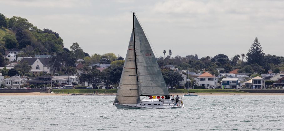 The Black Pearl sails towards the finish line in the 2026 Roy McDell Memorial Cup.