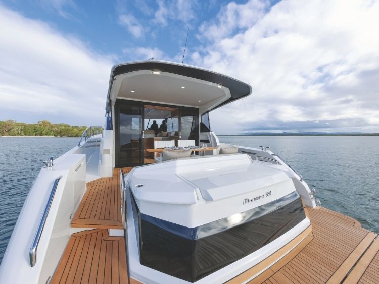 An entertainer’s galley aft and excellent flow to the outside.