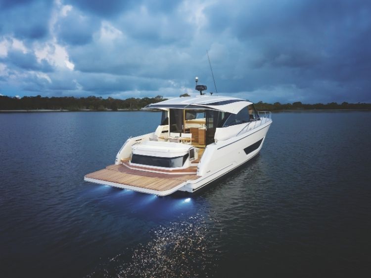 The swim platform greatly extends the aft deck. // Photo courtesy Maritimo