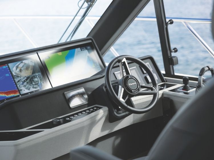 The helm console is clean and simple. // Photo courtesy Maritimo