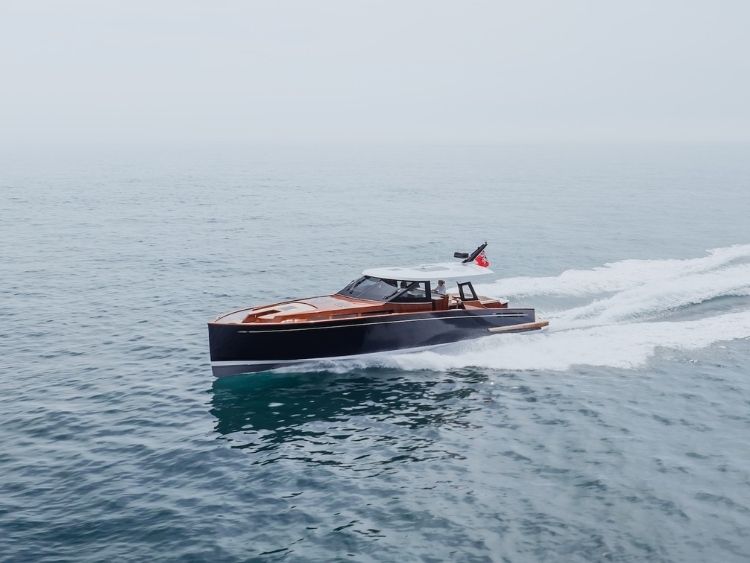Classic lines at pace. The P50 pairs twin Volvo Penta IPS drives with a quoted top speed of 34 knots. // Photo courtesy Spirit Yachts