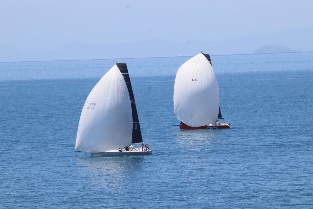 Nicholas Gardiner's Thompson 30m, Drinks Trolley, ahead of Chris Marsh's Mumm 36, Boogie Flash. // Photo credit: Kirsten Thomas